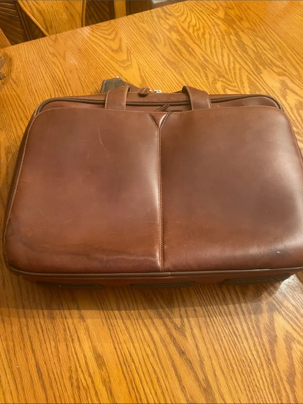 Johnston & Murphy Brown Leather Briefcase with Dual Zippers